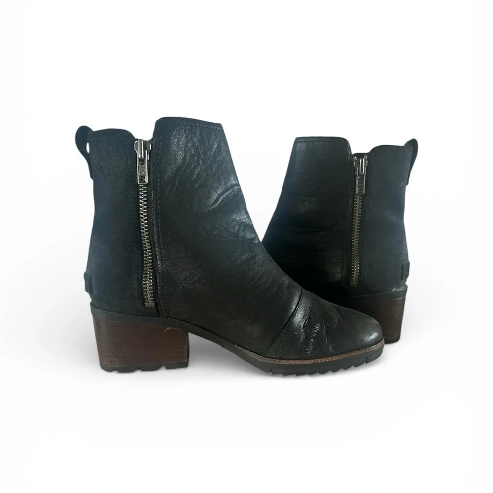 Sorel Cate Black Leather Ankle Boots - Picture 3 of 5
